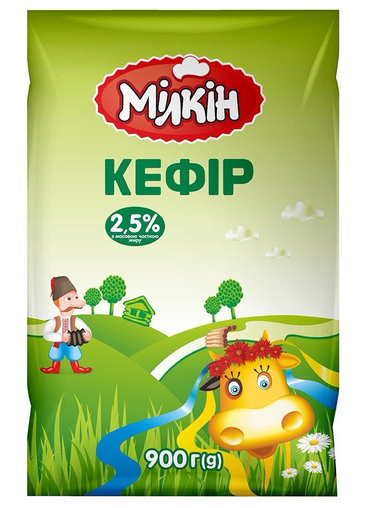 Кефір з масовою часткою жиру 2,5% 900г, МІЛКІН